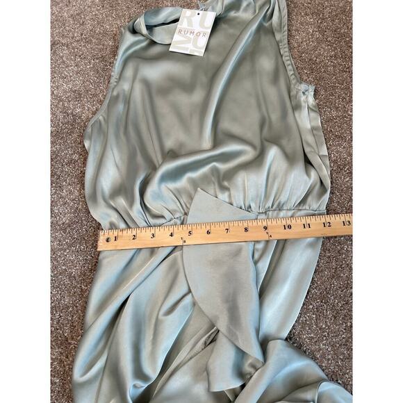 NEW Rumor SLEEK TOUCH SATIN MINI DRESS SAGE halter neck ruffle SZ 12 - Picture 7 of 10